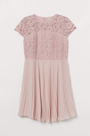 H&M+ Pleated Lace Dress - Pink