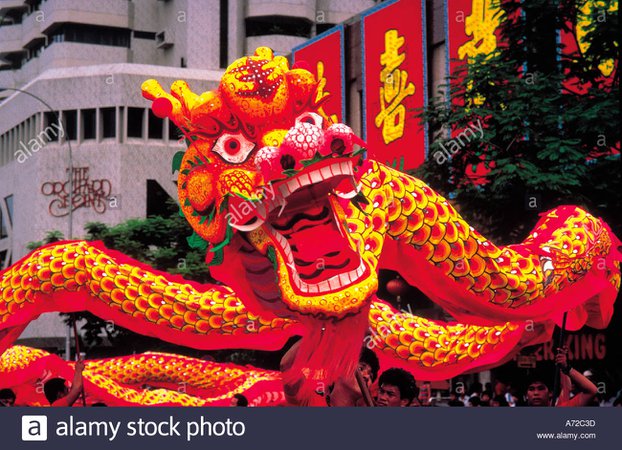 Chinese Dragons Dancing at Chinese New Year festival Singapore Stock Photo: 470077 - Alamy