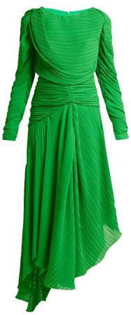 Kitty Draped Pleated Georgette Dress - Womens - Green