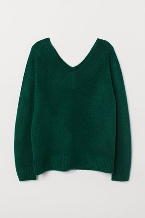 V-neck Sweater - Dark green melange - Ladies | H&M US