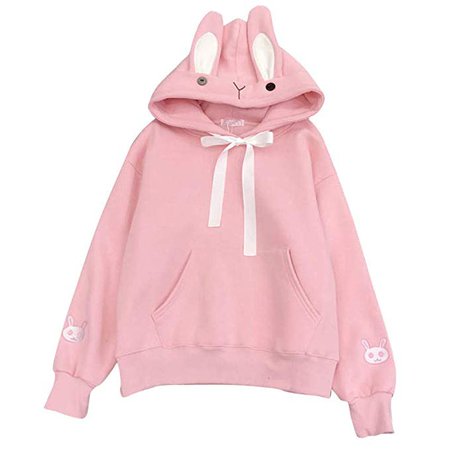 WWomens Girls Bunny Hoodie Sweatshirt Pullover Tops Blouse Lovely Rabbit Ear Hooded Pullover Tops (XL, Black) at Amazon Women’s Clothing store
