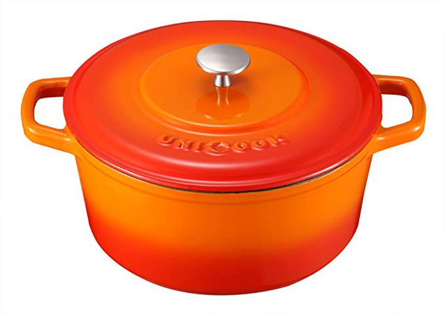 UNICOOK Enameled Cast Iron Dutch Oven 5 Quart, Heat Retention Casserole Dutch Pot with Self Basting Lid, Perfect for Baking, Braising, Roasting and Slow Cooked Meals, Flame: Amazon.ca: Home & Kitchen