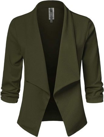 Amazon.com: JSCEND Women's Casual 3/4 Sleeve Office Work Open Front Blazer Cardigan Jacket A_Olive S : Clothing, Shoes & Jewelry