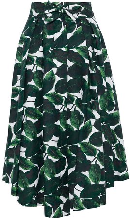 Jackie Pleated Printed Stretch-cotton Midi Skirt