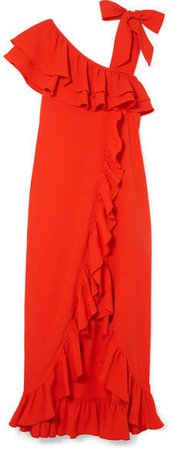 Clark Ruffled Stretch-crepe Maxi Dress - Tomato red