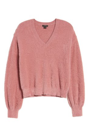 Halogen® Fuzzy V-Neck Sweater (Regular, Petite & Plus Size) | Nordstrom