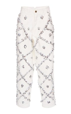 equin Embroidered Cotton Pants by Philosophy di Lorenzo Serafini SS19
