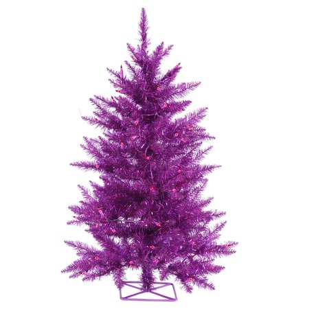 Vickerman 3' Purple Artificial Christmas Tree, Purple Dura-lit LED Lights.