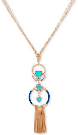 GUESS Gold-Tone Crystal, Stone & Thread-Wrapped Pendant Necklace, 28" + 2" extender & Reviews - Fashion Jewelry - Jewelry & Watches - Macy's