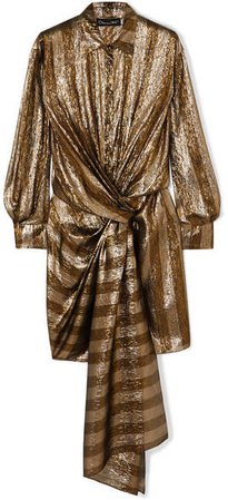 Twist-front Striped Silk-blend Lamé Mini Dress - Gold
