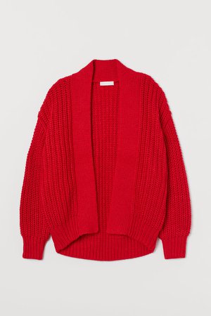 Rib-knit Cardigan - Red