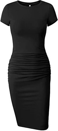 Missufe Women's Ruched Casual Sundress Midi Bodycon Sheath Dress (Black, X-Small) at Amazon Women’s Clothing store