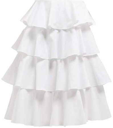 Batsheva - Tiered Cotton Midi Skirt - Womens - White