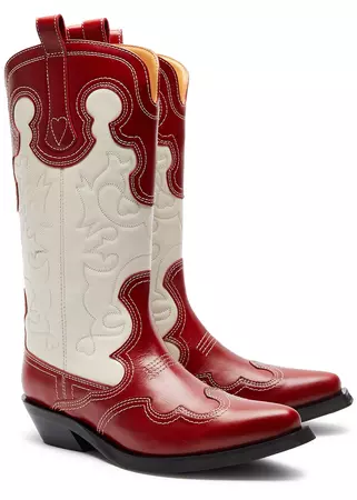 Ganni Embroidered leather cowboy boots - Harvey Nichols