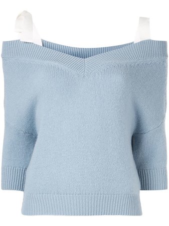 RED VALENTINO Cold-shoulder Wool Sweater In Blue