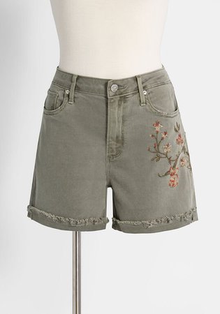 Driftwood On the Grow Embroidered Shorts Green | ModCloth