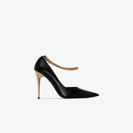 Black 105 Ankle Chain Leather Pumps