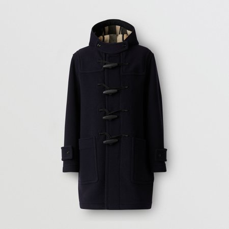 Check-lined Technical Wool Duffle Coat in Navy - Men | Burberry Canada