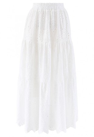 Frill Hem Broderie Cotton Midi Skirt in White - NEW ARRIVALS - Retro, Indie and Unique Fashion