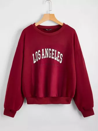 red Drop Shoulder Letter Graphic Pullover | SHEIN USA