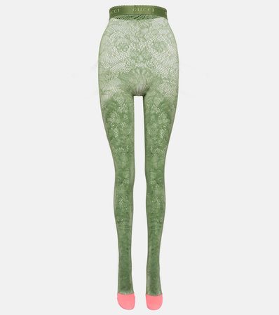Floral Knit Tights in Green - Gucci | Mytheresa