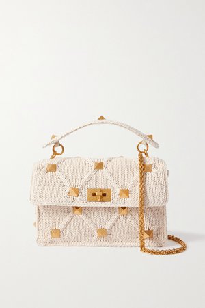 Cream Valentino Garavani Upstud crochet-knit shoulder bag | Valentino | NET-A-PORTER