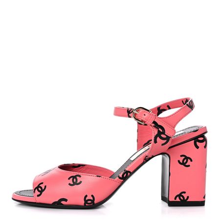 CHANEL Printed Lambskin CC Sandals 36.5 Pink Black 1025039 | FASHIONPHILE