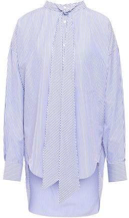Tie-neck Striped Cotton-poplin Shirt