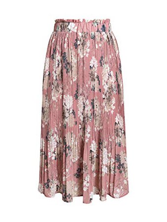 Fashiomo Women's High Waist Chiffon Floral Ruffle Pleated Midi Skirt at Amazon Women’s Clothing store: