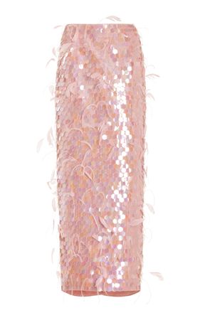 Sequined And Feather-Embroidered Maxi Pencil Skirt By Wiederhoeft | Moda Operandi