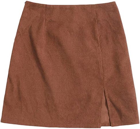 Amazon.com: WDIRARA Women's Corduroy Mid Waist Split Hem Zip Side Casual Mini Skirt Brown S : Clothing, Shoes & Jewelry