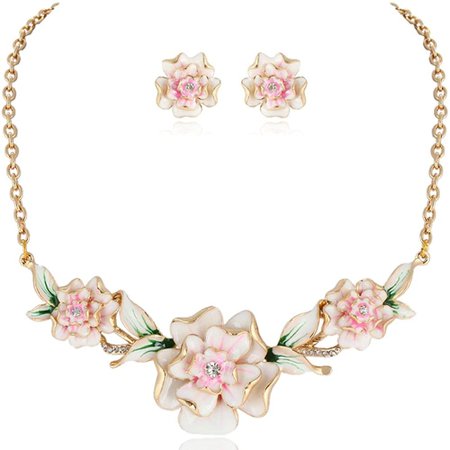 Amazon.com: EVER FAITH Women's Austrian Crystal Enamel 3 Peony Flowers Necklace Earrings Set Pink Gold-Tone: Jewelry Sets: Clothing