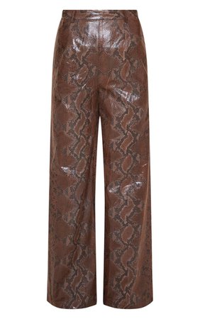 Dark Brown Leather Snakeskin Trouser | PrettyLittleThing