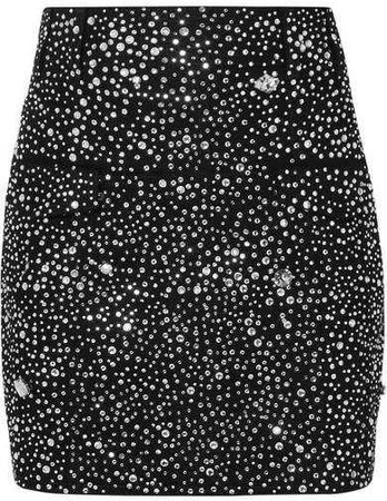 Balmain Crystal-embellished Denim Mini Skirt - Black