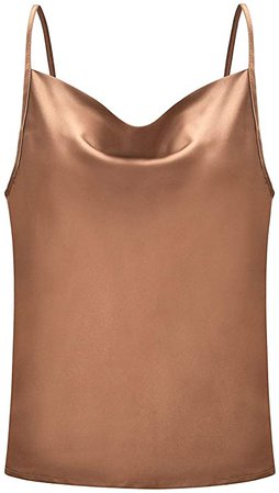 Simplee Women's Casual Silk Satin Tank Top Sexy Plain Cami V Neck Spaghetti Strap Vest Top Army Green 4-6 at Amazon Women’s Clothing store