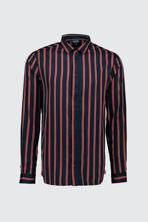 Black & Red Long Sleeve Stripe Shirt | Boohoo