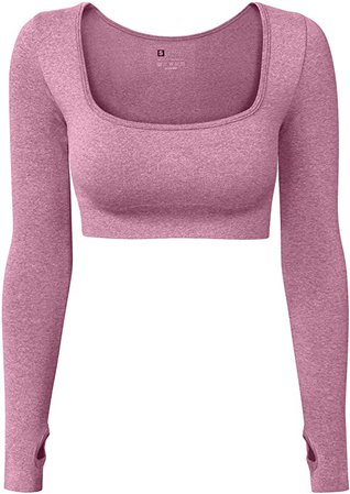 Women's Sports Yoga Gym Stretch Bodycon Crop Top Compression Workout Athletic Long Sleeve Shirt at Amazon Women’s Clothing store
