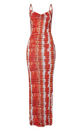 Orange Tie Dye Cowl Neck Maxi Dress | PrettyLittleThing USA