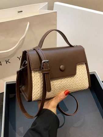 New Arrival Structured Woven Design Ladies' Beach Bag In Butterfly Knot, Can Be Used As Handbag And Crossbody Bag | SHEIN