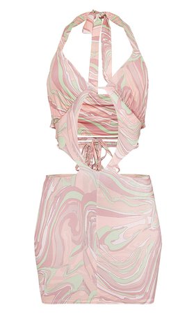Pink Swirl Strap Halterneck Cut Out Bodycon Dress | PrettyLittleThing USA