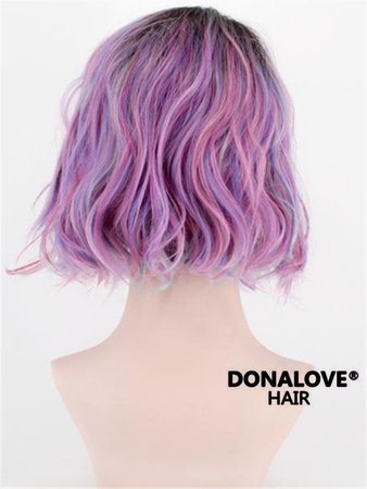 New arrive Black to Lavender Purple Mixed Pink Wavy Lob Synthetic Wefted Cap Wig - DonaLoveHair
