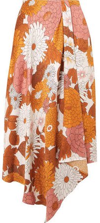 Emelie Asymmetric Floral-print Silk-jacquard Skirt - Camel