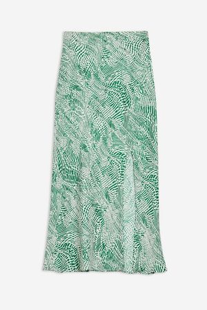 Green Wavy Animal Satin Bias Skirt - New In Fashion - New In - Topshop USA