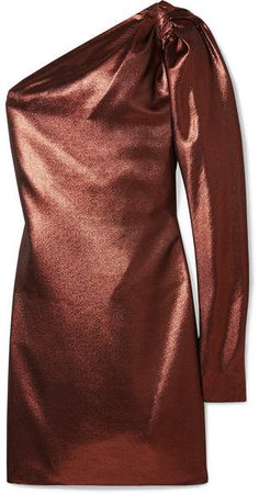 Victoria, One-shoulder Lurex Mini Dress - Copper
