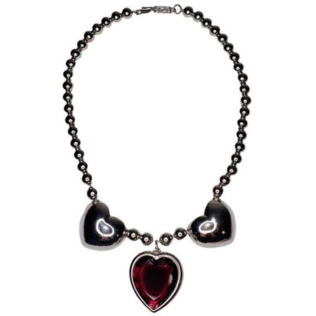Vintage Antique Yves Saint Laurent YSL Silver Metal Glass Heart Beaded Necklace | Mercari