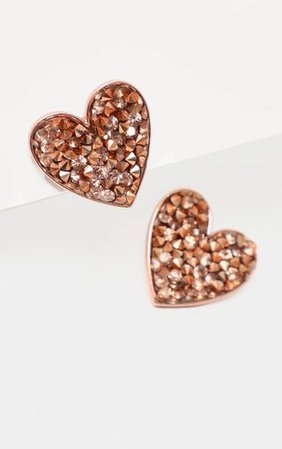 Rose Gold Crystal Cluster Heart Earring | PrettyLittleThing