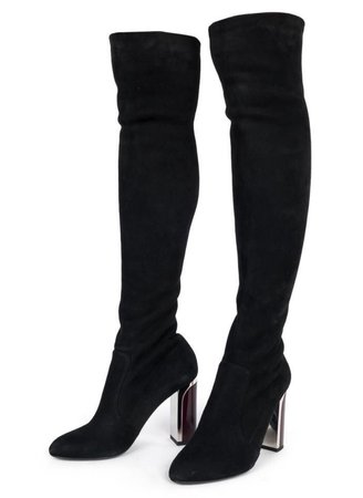 black with gold heel high knee boots