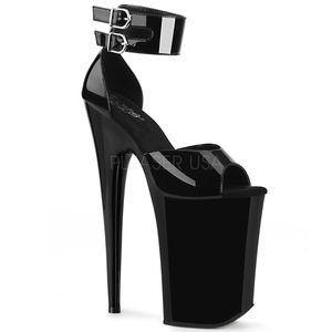 INFINITY-975, 9" Heel, 5 1/4 Platform d'Orsay Sandal with Ankle Cuff in Black