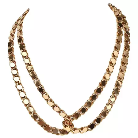 Very Long Handmade Gold Chain Necklace For Sale at 1stDibs