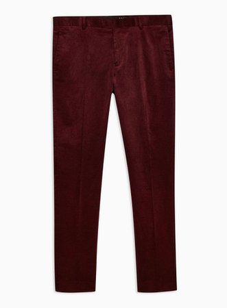 2 Piece Burgundy Corduroy Double Breasted Skinny Fit Suit With Peak Lapels | Topman